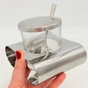 Set Cheese or Sugar Covered Bowl Stainless Steel and glass New Old Stock